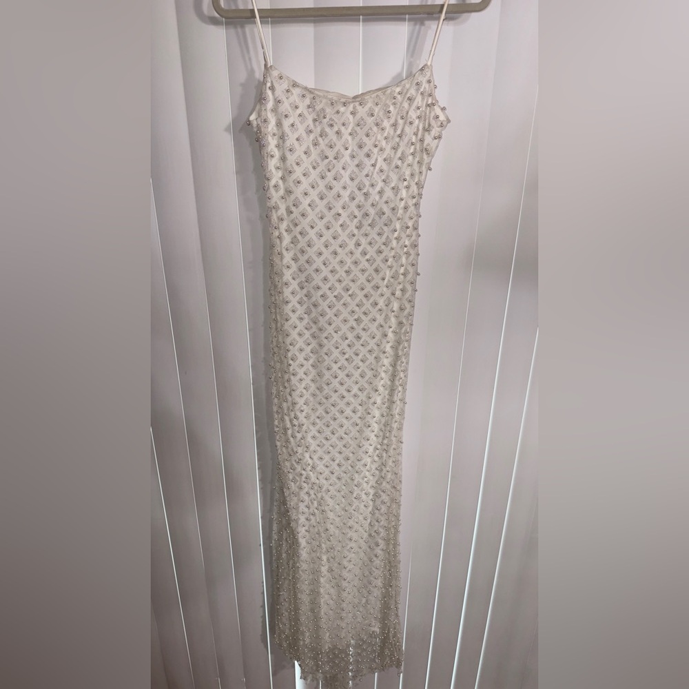 B Darlin White Beaded Maxi Dress